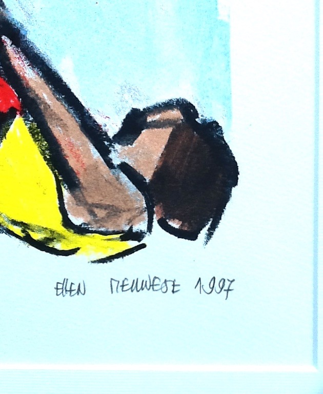 Ellen Meuwese - Ellen Meuwese, trapeze artiesten, grote zeefdruk, gesigneerd, met passe-partout kopen? Bied vanaf 30!