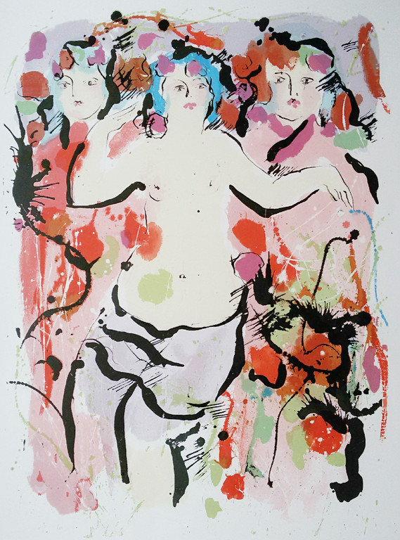 Nic Jonk - De drie gratiën, litho (mooi ingelijst, groot) verkocht voor € 150!