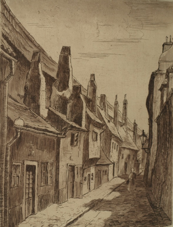 Onbekend : Ets – Straatje – Gesigneerd & ingelijst – Oud kopen? Bied vanaf 1!