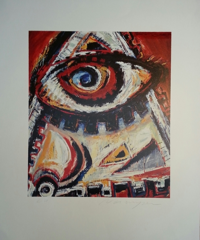 HENK VIERVEIJZER   Grote Zeefdruk(82x68cm)   HET OOG  Handgesigneerd  verkocht voor € 35!