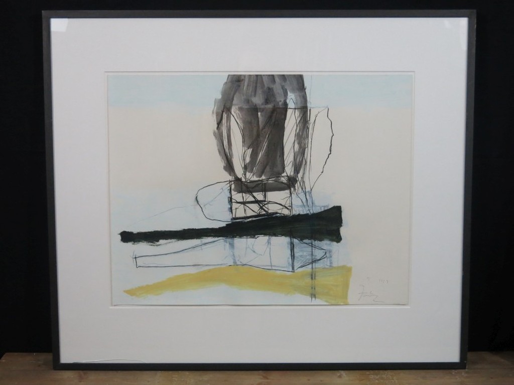 Miguel Ybanez: Acryl en krijt op papier, Abstract II -Ingelijst kopen? Bied vanaf 150!