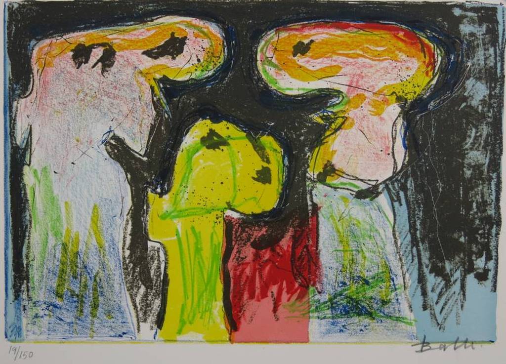 Mogens Balle: Kleurenlitho, Drie Figuren (CoBrA) kopen? Bied vanaf 80!