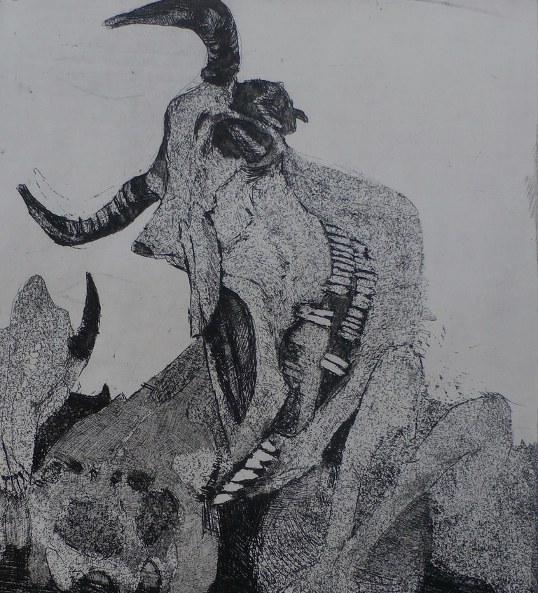 Henk Huig - Ets - Schedels verkocht voor € 55!