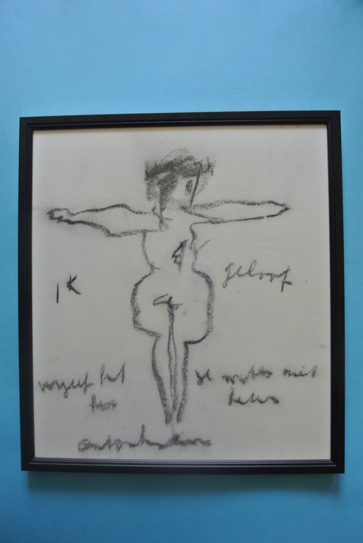 ANTON HEYBOER. Unieke Houtskooltekening.  -Ik Geloof-  Ingelijst. verkocht voor € 220!