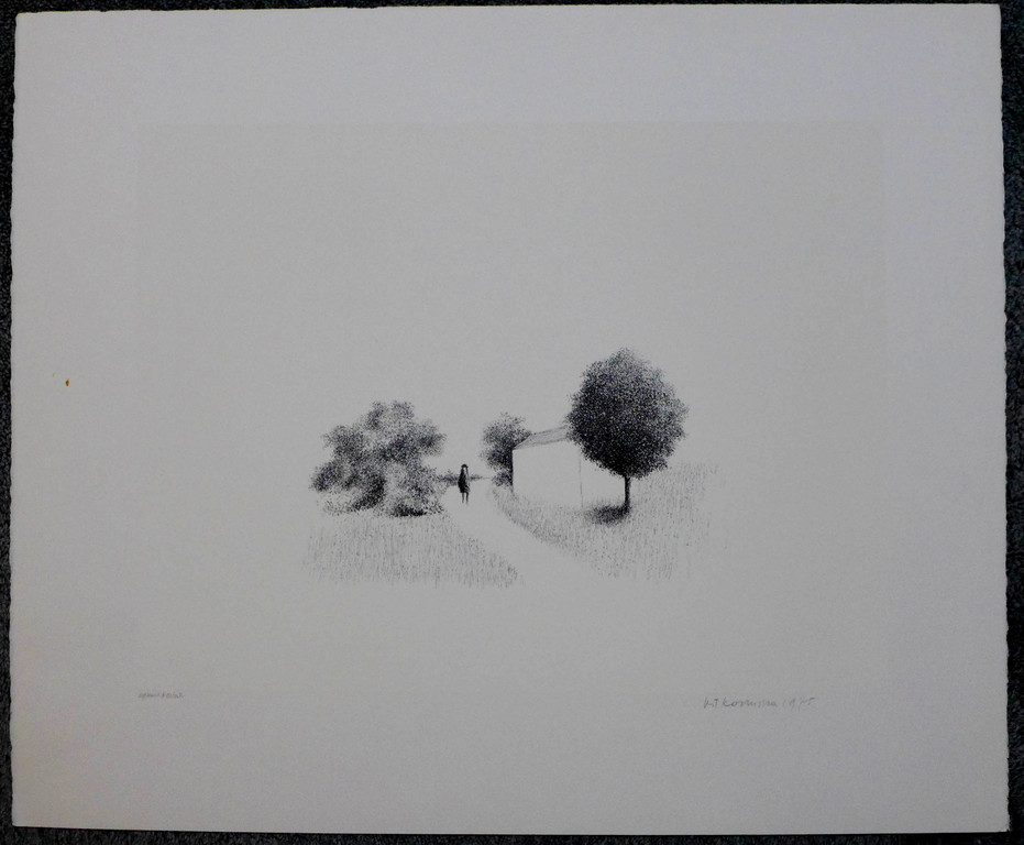 Metten Koornstra, litho uit 1975 epreuve d'artiste figuur in landschap  kopen? Bied vanaf 50!