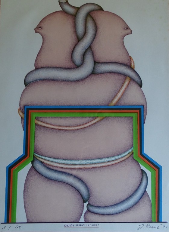 Jörg Remé, Litho, Grosse Figur im Raum, 1971, ingelijst kopen? Bied vanaf 35!