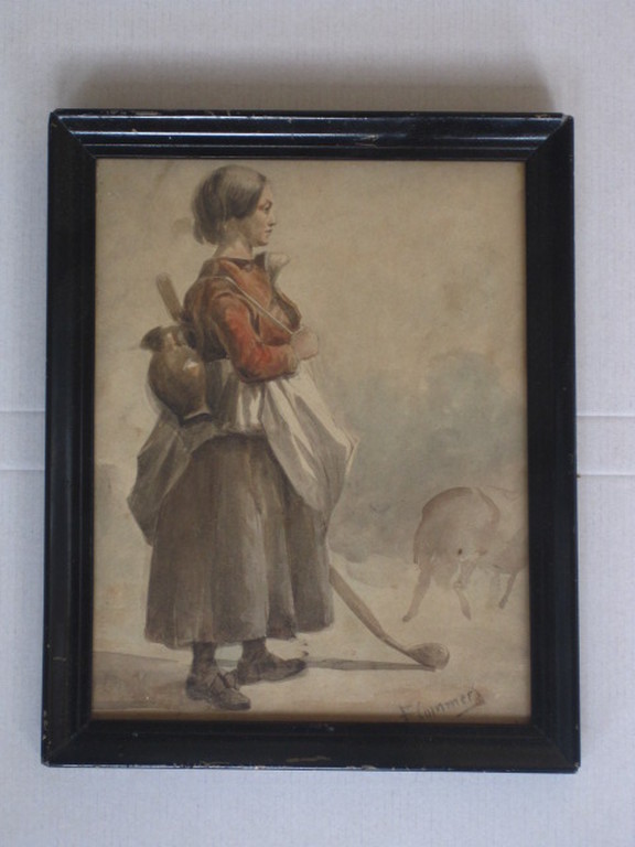  B.J.Blommers 1845-1914 19e eeuwse Haagse School aquarel "geitenhoedster" gesign kopen? Bied vanaf 1!