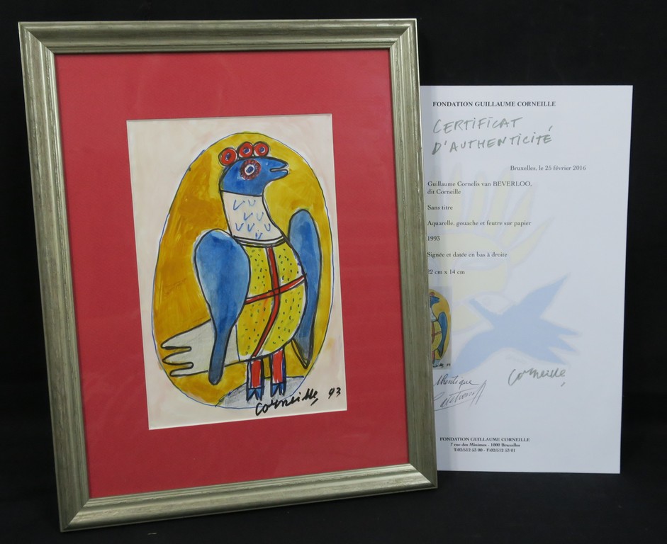 Corneille: Aquarel en Gouache, Zonder titel - Ingelijst  verkocht voor € 1325!