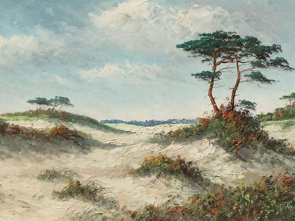 Duinlandschap, olieverf op doek, gesigneerd verkocht voor € 35!