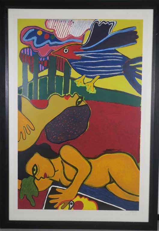 Corneille: Zeefdruk, L'Oiseau Harmoni - Ingelijst (Zeer groot!) verkocht voor € 650!