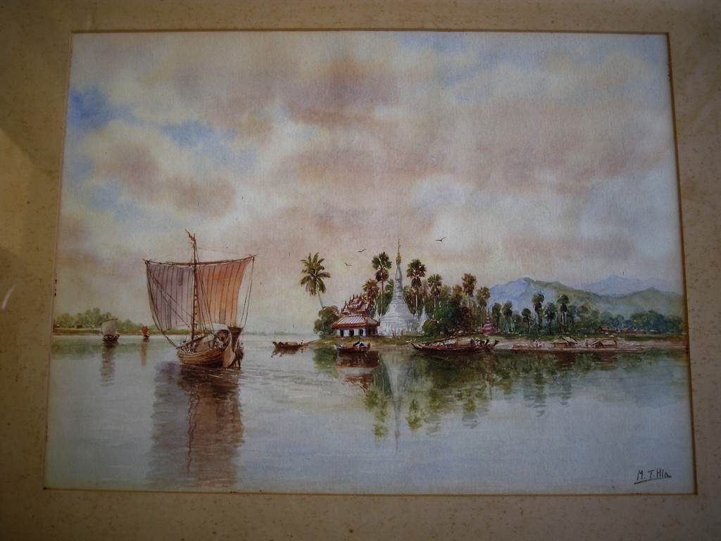 Indonesie omstreeks 1900 gesigneerde aquarel "zeilboten op rivier bij tempel"  kopen? Bied vanaf 1!