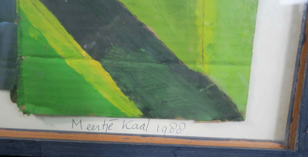 Meertje Kaal: Acryl op Collage van karton, Trein van Lubbers - Ingelijst kopen? Bied vanaf 1!