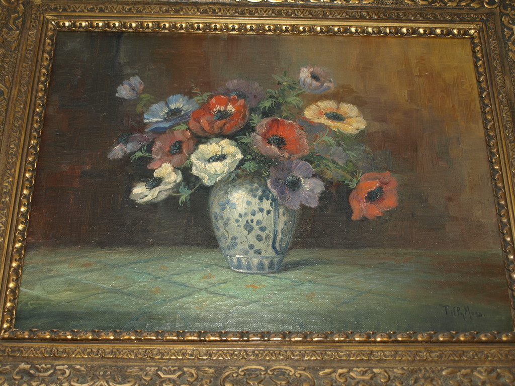 Tilly Moes (1899-1979)–Olieverf–Bloemstilleven–Gesigneerd & ingelijst–ca 1945 kopen? Bied vanaf 75!