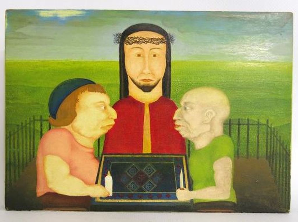 Joachim Voges: Olieverf op paneel, Christus tussen twee mannen kopen? Bied vanaf 1!