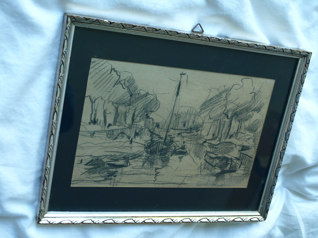 Onduidelijke signatuur : Tekening ,  Haarlem – ingelijst - 1924 kopen? Bied vanaf 1!