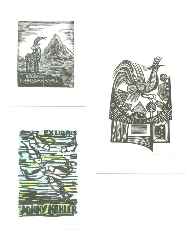 Josef Janoušek e.a: Drie houtsnedes, Ex Libris (dieren) kopen? Bied vanaf 1!