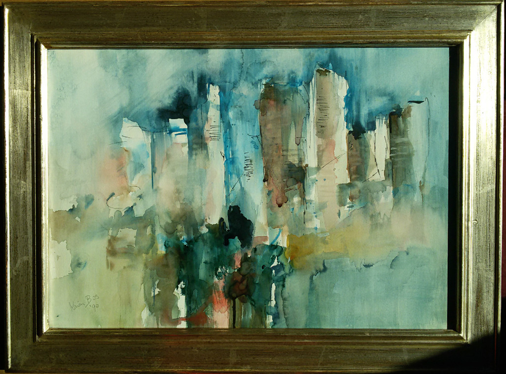 Krien Bos - Skyline New York, aquarel (prachtig ingelijst) kopen? Bied vanaf 175!