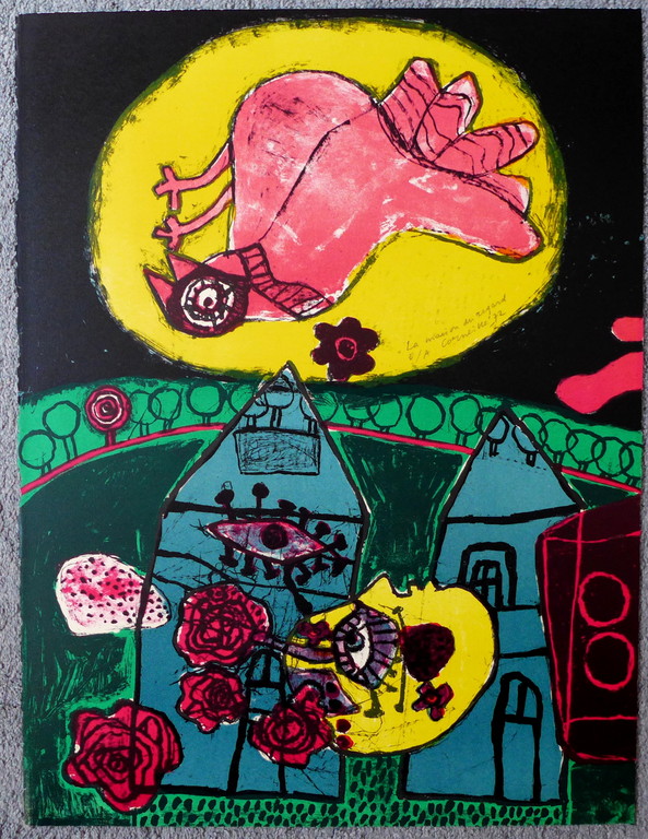 Corneille, litho uit 1972 titel: la maison du regard. beeldformaat 66.8 x 50 cm. verkocht voor € 275!