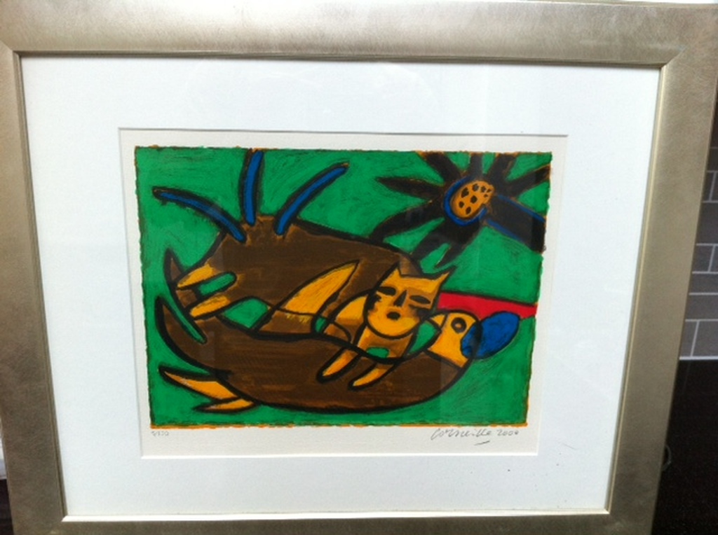Corneille zeefdruk 'Chat et Oiseau' verkocht voor € 150!