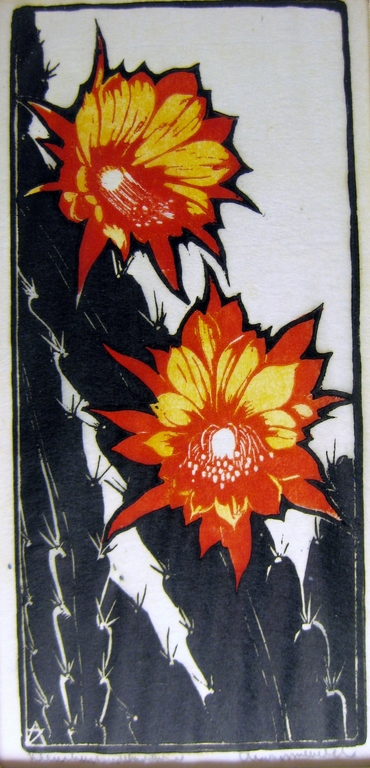 Arie Zonneveld (1905-1941) - Kleurenhoutsnede bloeiende cactus kopen? Bied vanaf 250!