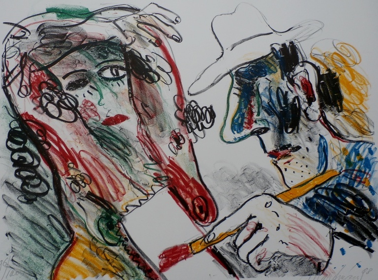 Anton Martineau - zeefdruk: de schilder en zijn model verkocht voor € 80!