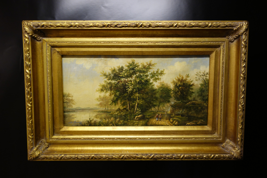 De Burg, olieverf op paneel, vrouwen in landschap verkocht voor € 175!