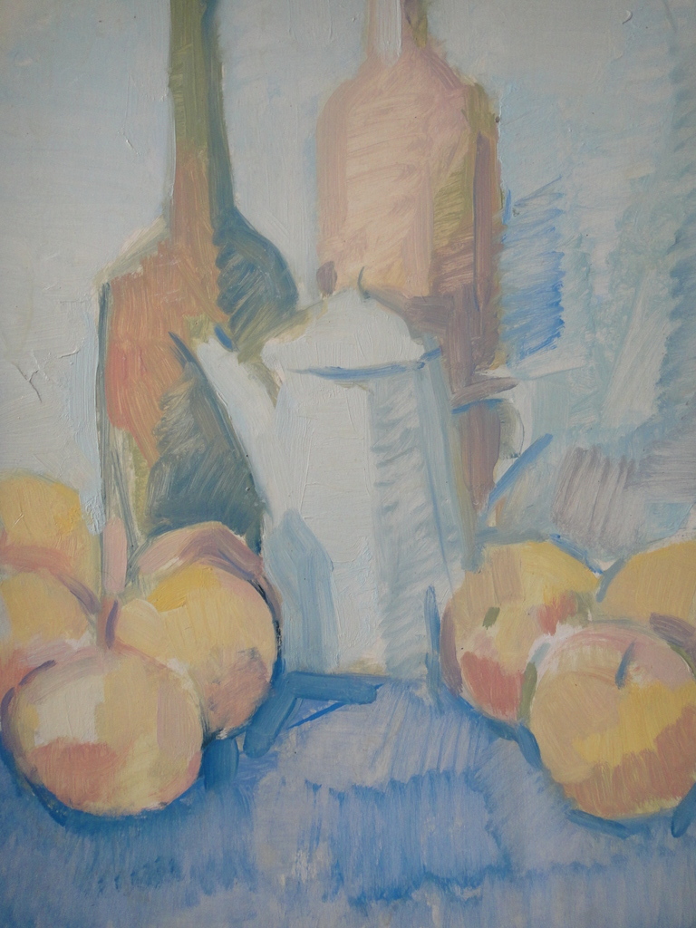 Jan Verheijen, olieverf op board, stilleven met fruit en theekan I kopen? Bied vanaf 1!