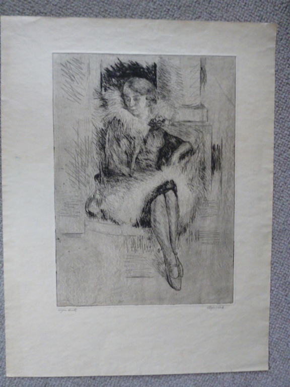 Alfred Löb - ets - Zittende vrouw met bontjas kopen? Bied vanaf 40!