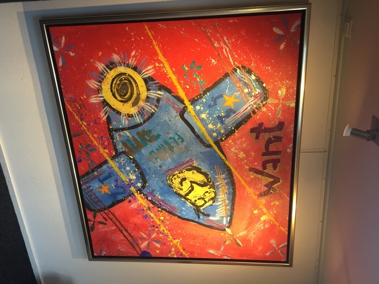 ESPEN GREGER HAGEN  vriend Herman Brood ) gemengde technieken op doek Titel:WANT kopen? Bied vanaf 199!