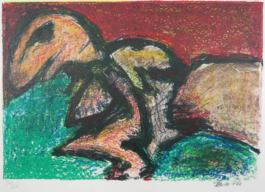 Mogens Balle: Kleurenlitho, Vreemd Figuur (CoBrA) verkocht voor € 70!