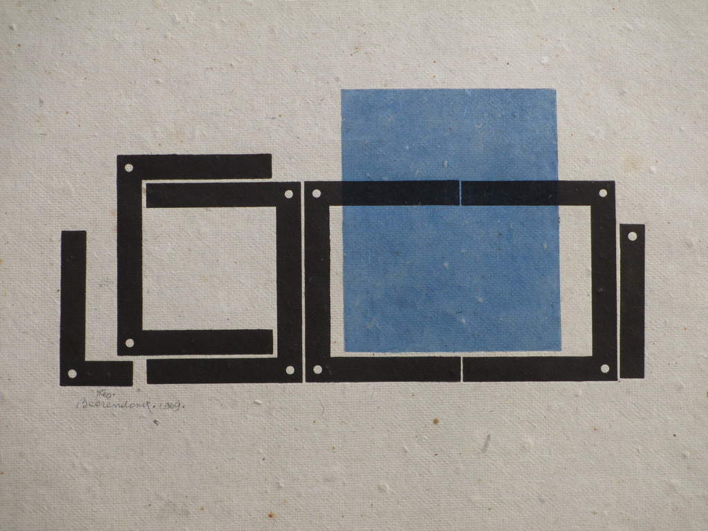 Theo Beerendonk - Theo Beerendonk, Geometrische voorstelling in zwart/blauw, Diepdruk verkocht voor € 45!