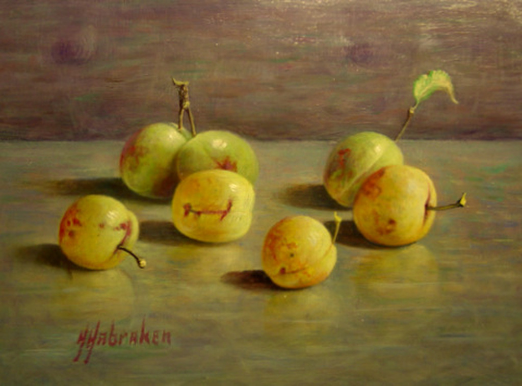 Hans Habraken - Olieverf op paneel - Pruimen op spiegelend vlak verkocht voor € 239!
