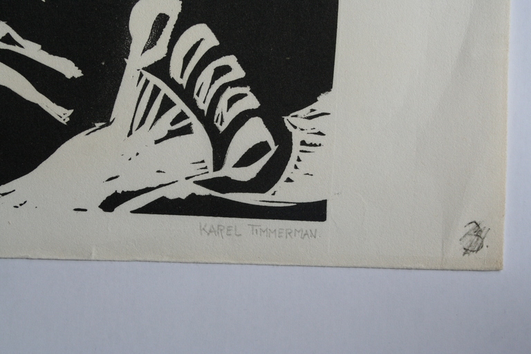 Karel Timmerman - linodruk - De Zondvloed - circa 1968 - gesigneerd kopen? Bied vanaf 1!