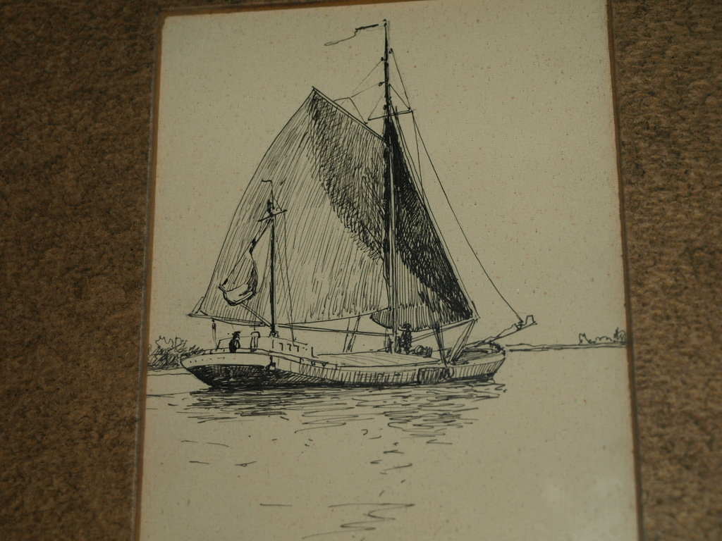 J. A. HESTERMAN Jr. (1877-1955)– Pentekening–Skûtsje-Gesigneerd & ingelijst-1932 kopen? Bied vanaf 1!