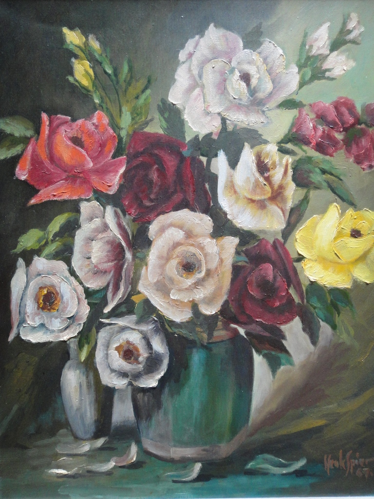 Henk Spier, olieverf op doek, boeket rozen kopen? Bied vanaf 45!