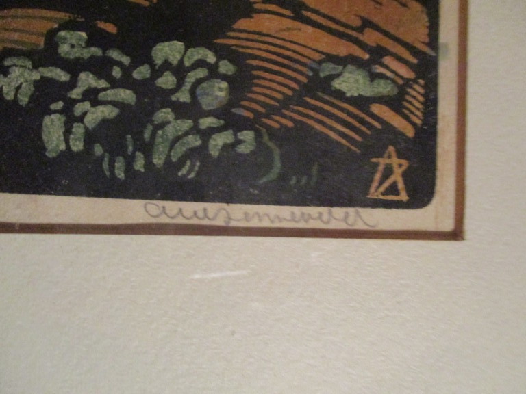 Arie Zonneveld: Kleurenhoutsnede handdruk, Groote boomgroep kopen? Bied vanaf 110!