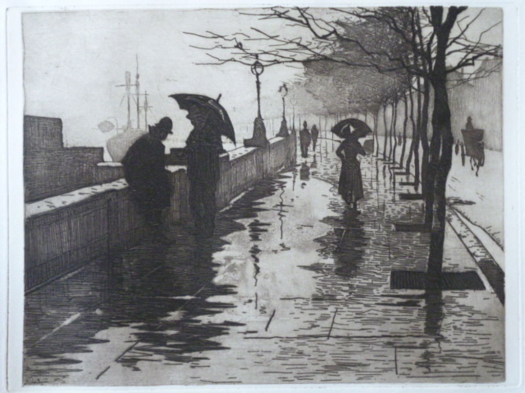 Willem Witsen - ets - Regen, Thames embankment, Londen verkocht voor € 2000!