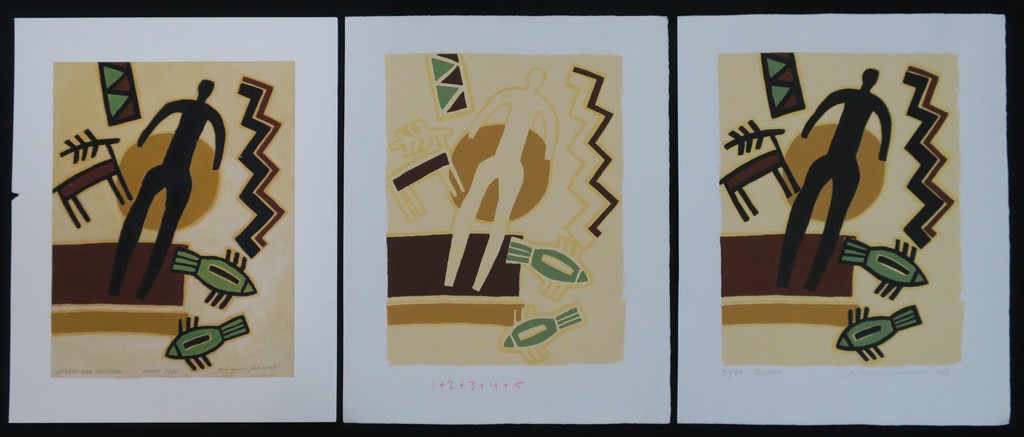 Ferenc Gogos: 1x Gouache, Ontwerp voor zeefdruk + 2 varianten van deze Zeefdruk! verkocht voor € 160!