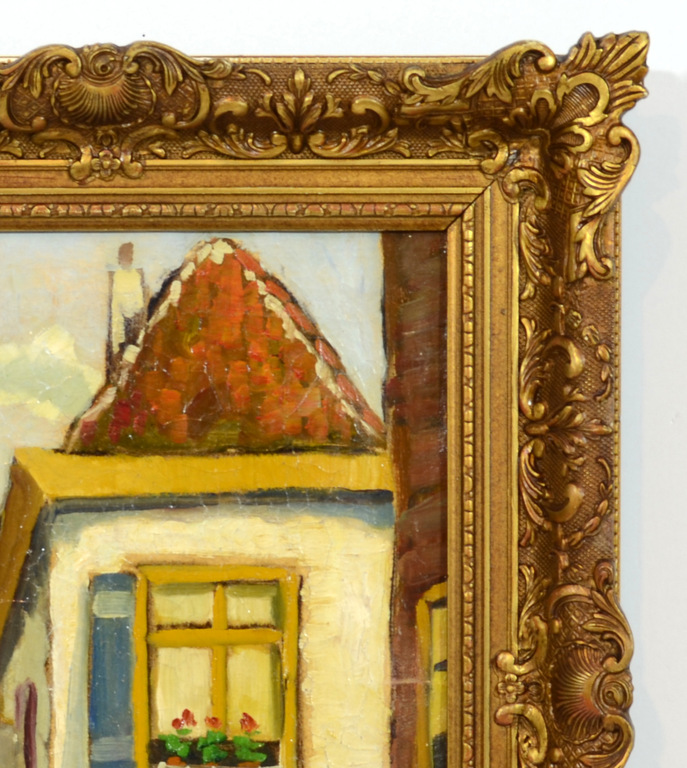 A C W Terhell(1863-1949) - Stadsgezicht - "Oud Woonhuis met Bloemen in Venster". kopen? Bied vanaf 70!