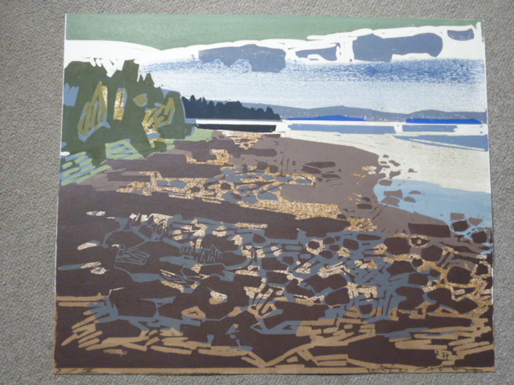 Hein Stork - kleurenlinosnede - Kustlandschap kopen? Bied vanaf 120!