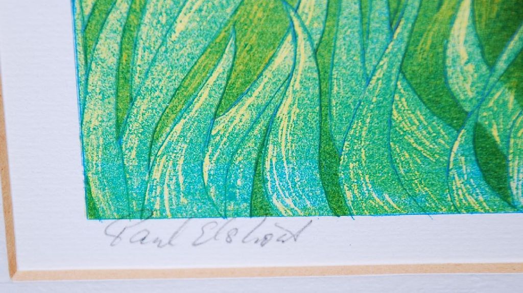 Paul Eslhout: Kleurenlitho. Dame met vogelkooi kopen? Bied vanaf 40!