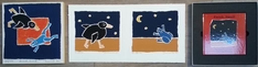 Hans Innemee, 3x zeefdruk in doosje inclusief kinderboekje, titel: "kwaak kwaak" verkocht voor € 35!