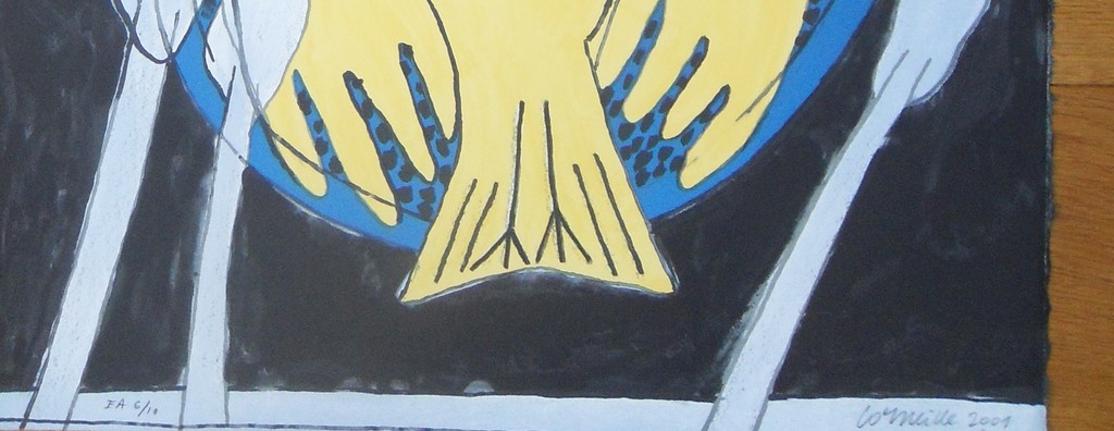 Corneille : naakt en vogel in geel (schitterende kleurenlithografie) kopen? Bied vanaf 1!