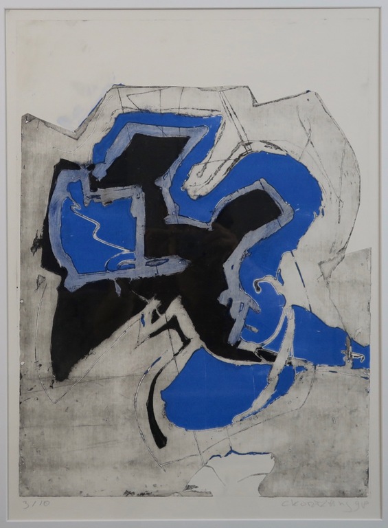 Cees Kortlang: Ets, Z.T. (blauw) - Ingelijst kopen? Bied vanaf 40!