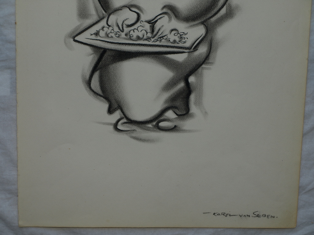 KAREL VAN SEBEN (1893-1988) – Tekening – Garnalenpelster – Gesigneerd – ca 1950 kopen? Bied vanaf 10!