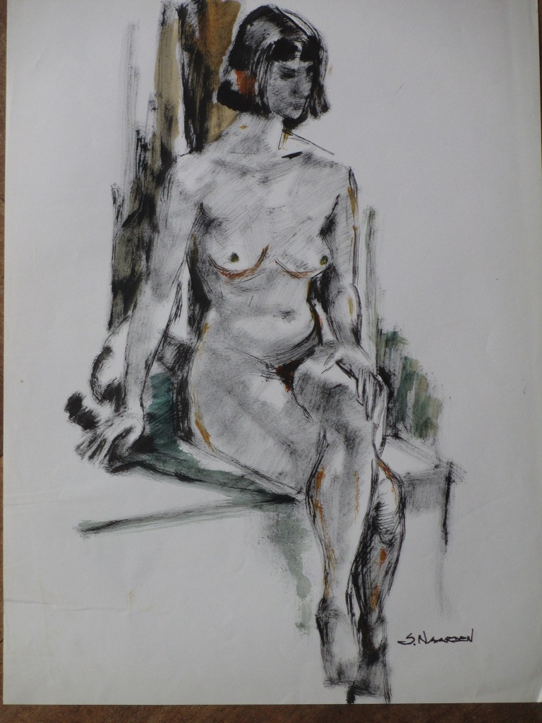 Isaac Naarden, Zittend vrouwelijk naakt, Gemengde techniek kopen? Bied vanaf 1!