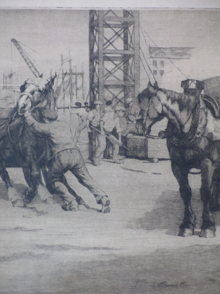 Belgische onbekende kunstenaar, Werkpaarden aan de arbeid, Ets kopen? Bied vanaf 1!