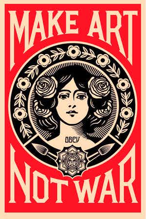 Shepard Fairey - Shepard Fairey-OBEY-MAKE ART NOT WAR verkocht voor € 99!