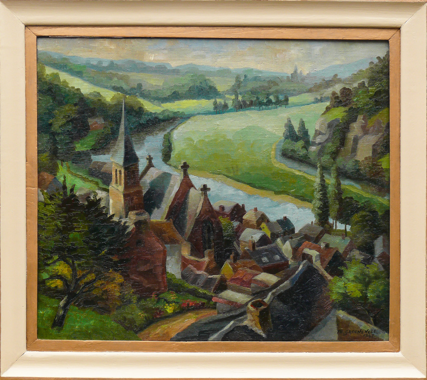 Theo Groeneveld: olieverf, Dorp aan de Ourthe kopen? Bied vanaf 129!