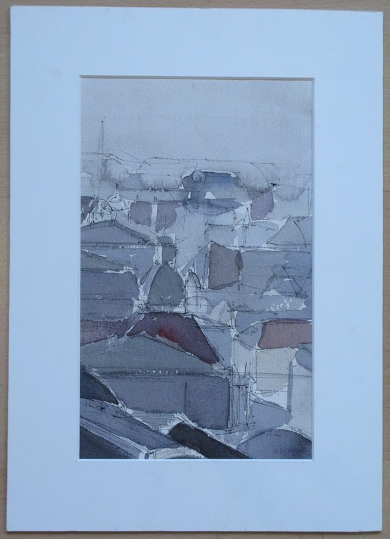 Poppe DAMAVE (1921-1988), Aquarel, Stadsdaken. kopen? Bied vanaf 1!